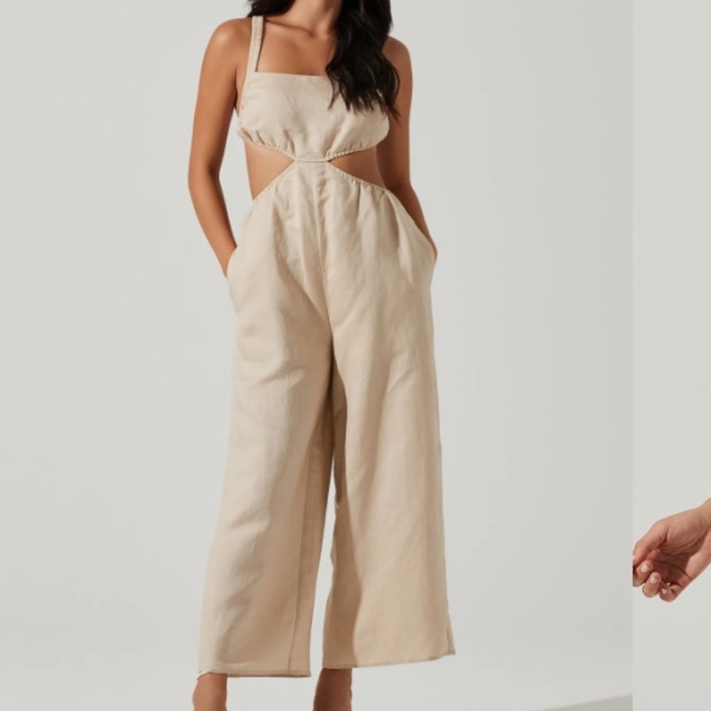 ASTR Cream Cutout Wide-Leg Jumpsuit